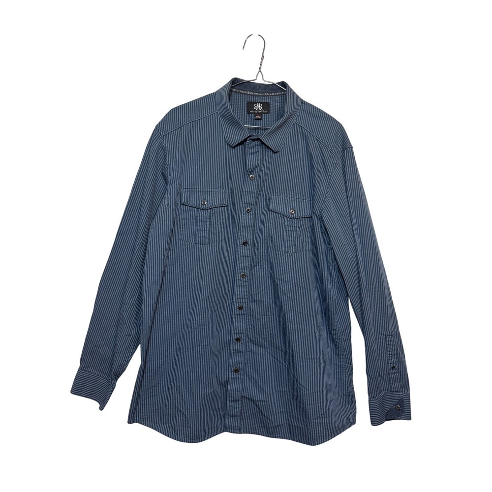 Rock & Republic Button Down Shirt Mens XL Blue Striped Long Sleeve Cotton